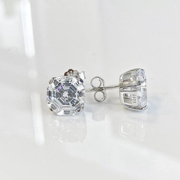 LUCID FANTASY 925 Sterling Silver Asscher Cut High Carbon Diamonds Gemstone Ear Studs Earrings Fine Jewelry-Lucid Fantasy
