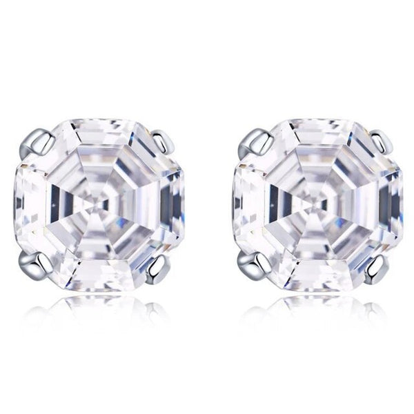 LUCID FANTASY 925 Sterling Silver Asscher Cut High Carbon Diamonds Gemstone Ear Studs Earrings Fine Jewelry-Lucid Fantasy