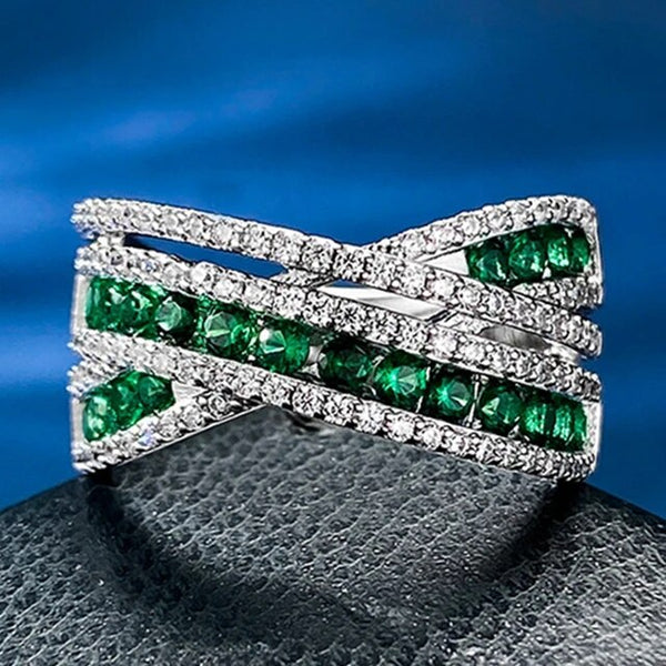 LUCID FANTASY 925 Sterling Silver Cross Emerald High Carbon Diamonds Gemstone Fine Jewelry Ring-Lucid Fantasy