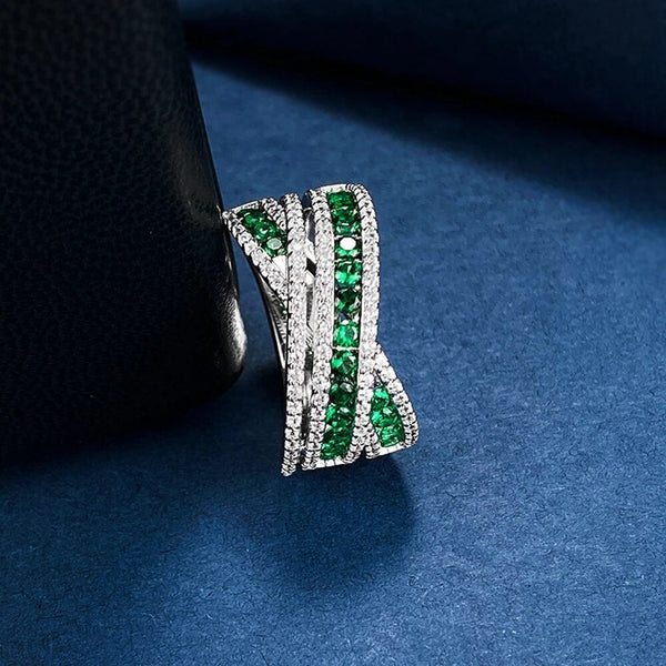 LUCID FANTASY 925 Sterling Silver Cross Emerald High Carbon Diamonds Gemstone Fine Jewelry Ring-Lucid Fantasy