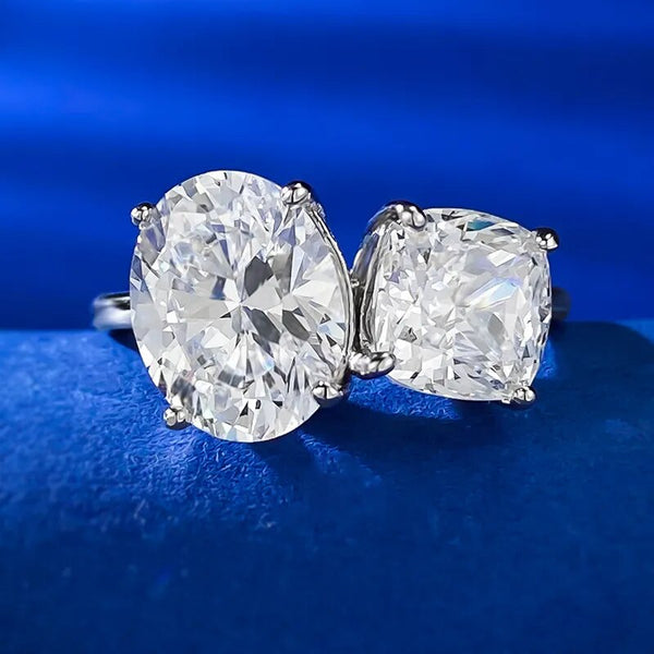 LUCID FANTASY 925 Sterling Silver Cushion Oval Cut Lab Sapphire Gemstone Ring Fine Jewelry-Lucid Fantasy