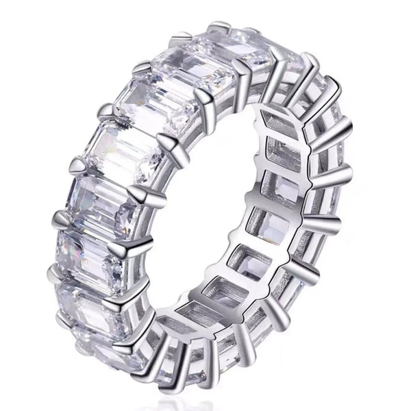 LUCID FANTASY 925 Sterling Silver Emerald Cut 4 * 6 MM Lab Sapphire Gemstone Fine Jewelry Ring-Lucid Fantasy