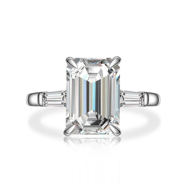 LUCID FANTASY 925 Sterling Silver Emerald Cut Created Moissanite Gemstone Ring Fine Jewelry-Lucid Fantasy