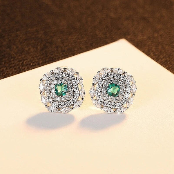 LUCID FANTASY 925 Sterling Silver Emerald High Carbon Diamonds Gemstone Ear Studs Earrings Fine Jewelry-Lucid Fantasy