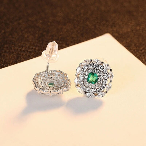 LUCID FANTASY 925 Sterling Silver Emerald High Carbon Diamonds Gemstone Ear Studs Earrings Fine Jewelry-Lucid Fantasy