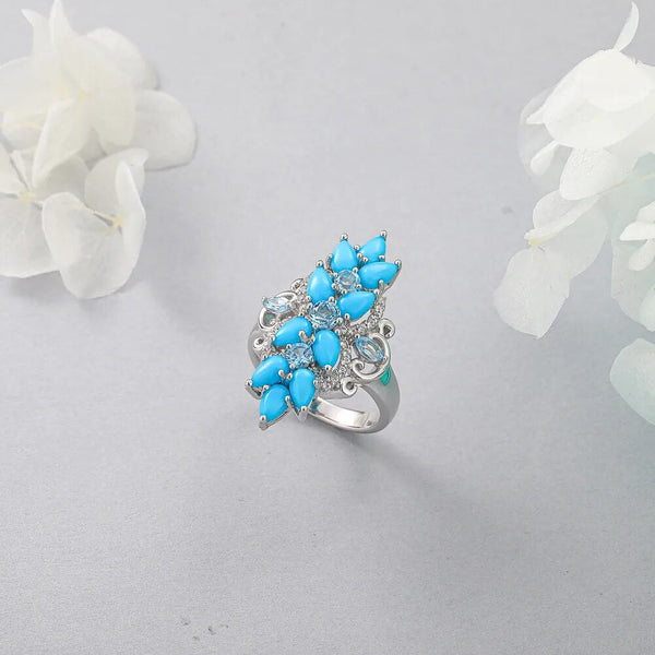 LUCID FANTASY 925 Sterling Silver Gemstone Ring 2 Carats Natural Pear Turquoise Fine Jewelry-Lucid Fantasy