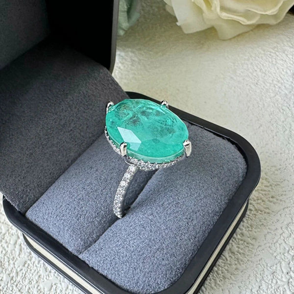 LUCID FANTASY 925 Sterling Silver Oval 12*16MM 16CT Lab Citrine Emerald Paraiba Tourmaline Gemstone Ring Fine Jewelry-Lucid Fantasy