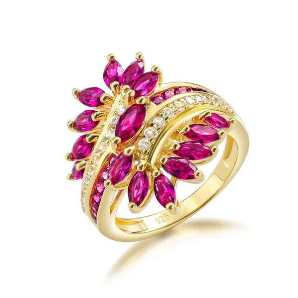 LUCID FANTASY Authentic 925 Sterling Silver Leaf Ring Nano Crystal/Created Ruby/Created Sapphire Gems Sparkling Party 14K Gold Plated Fine Jewelry-Lucid Fantasy