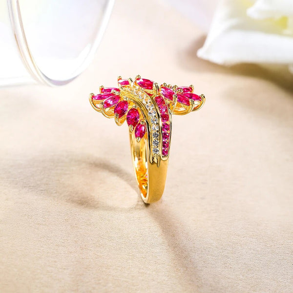 LUCID FANTASY Authentic 925 Sterling Silver Leaf Ring Nano Crystal/Created Ruby/Created Sapphire Gems Sparkling Party 14K Gold Plated Fine Jewelry-Lucid Fantasy