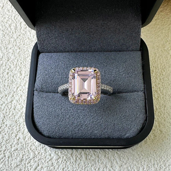 LUCID FANTASY Classic 925 Sterling Silver 5.5CT Emerald Cut Citrine Pink Sapphire Gemstone Fine Jewelry Ring-Lucid Fantasy
