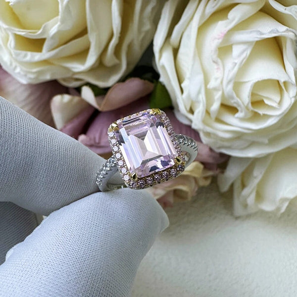 LUCID FANTASY Classic 925 Sterling Silver 5.5CT Emerald Cut Citrine Pink Sapphire Gemstone Fine Jewelry Ring-Lucid Fantasy