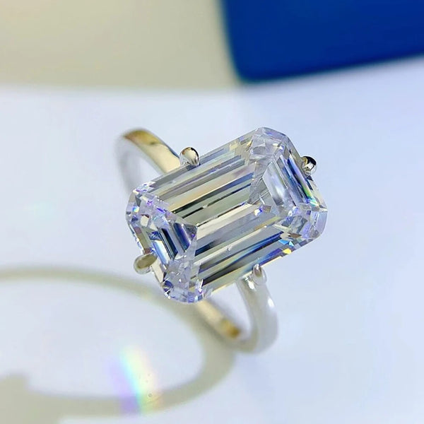 LUCID FANTASY Classic 925 Sterling Silver Emerald Cut Lab Sapphire High Carbon Diamonds Gemstone Ring Fine Jewelry-Lucid Fantasy