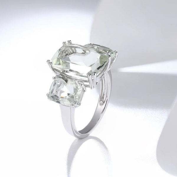 LUCID FANTASY Design Shining Natural Green Amethyst Classic Ring 925 Sterling Silver Gemstone Ring Fine Jewelry-Lucid Fantasy