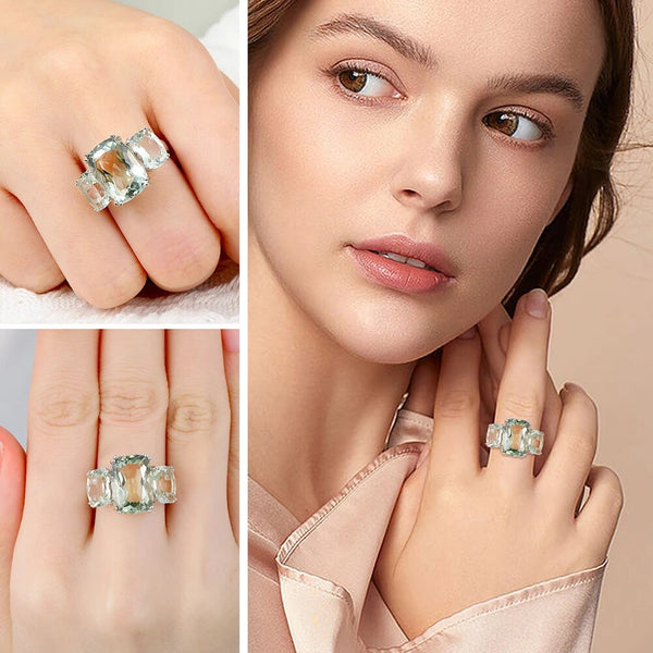 LUCID FANTASY Design Shining Natural Green Amethyst Classic Ring 925 Sterling Silver Gemstone Ring Fine Jewelry-Lucid Fantasy