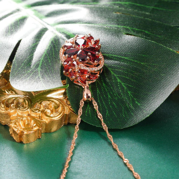 LUCID FANTASY Genuine 925 Silver Pendant Natural Amethyst Red Garnet 1.5 Carats Gemstone Necklace Flower Fine Jewelry-Lucid Fantasy