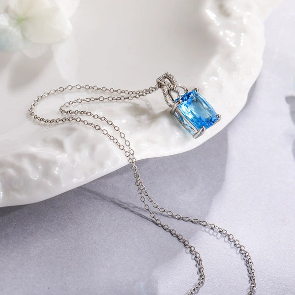 LUCID FANTASY Genuine 925 Sterling Silver Pendant Necklace Natural Blue Topaz 2.4 Carats Gems Fine Jewelry-Lucid Fantasy