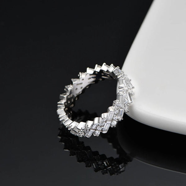 LUCID FANTASY Hip Hop 100% 925 Sterling Silver High Carbon Diamonds Gemstone Row Ring Fine Jewelry-Lucid Fantasy