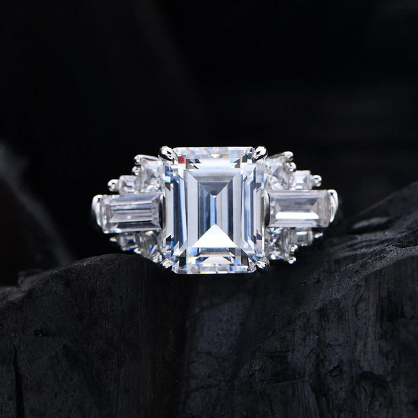 LUCID FANTASY Luxury Solid 925 Sterling Silver Emerald Cut 8*10 MM High Carbon Diamonds Gemstone Ring Fine Jewelry-Lucid Fantasy