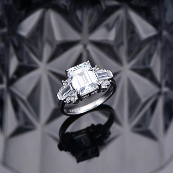 LUCID FANTASY Luxury Solid 925 Sterling Silver Emerald Cut 8*10 MM High Carbon Diamonds Gemstone Ring Fine Jewelry-Lucid Fantasy