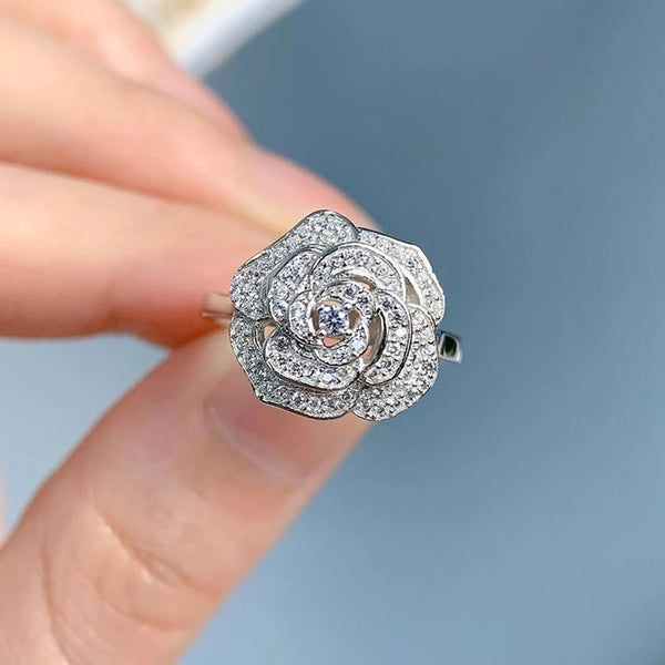 LUCID FANTASY New In 100% 925 Sterling Silver Flower High Carbon Diamond Fine Jewelry Ring-Lucid Fantasy