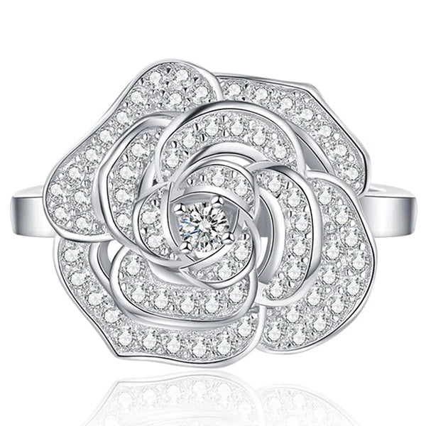 LUCID FANTASY New In 100% 925 Sterling Silver Flower High Carbon Diamond Fine Jewelry Ring-Lucid Fantasy