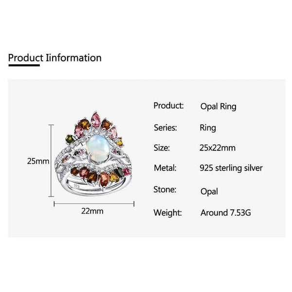 LUCID FANTASY Original 925 Sterling Silver 3PCS Ring Set Natural Opal Tourmaline Gems Luxury Fine Jewelry-Lucid Fantasy