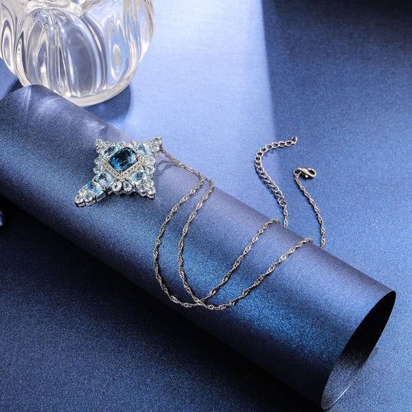 LUCID FANTASY Original 925 Sterling Silver Necklace Natural Blue Topaz 11.83ct Cross Pendant Fine Jewelry-Lucid Fantasy