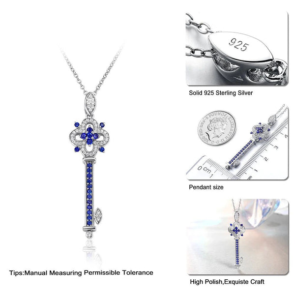LUCID FANTASY Pure 925 Sterling Silver Chain Necklace Created Emerald/Ruby/Sapphire Gems Key Pendant Charm Fine Jewelry-Lucid Fantasy