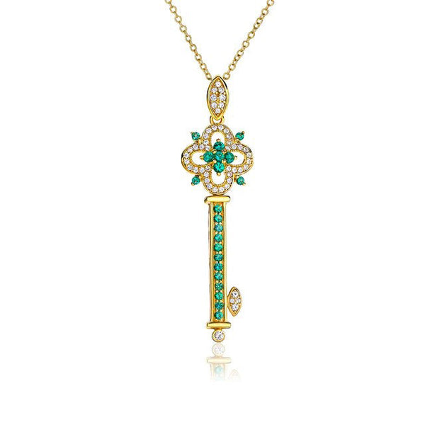 LUCID FANTASY Pure 925 Sterling Silver Chain Necklace Created Emerald/Ruby/Sapphire Gems Key Pendant Charm Fine Jewelry-Lucid Fantasy
