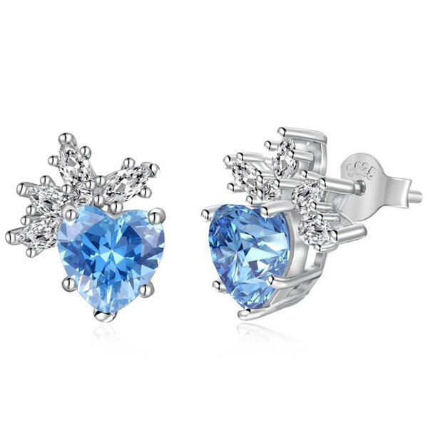LUCID FANTASY Romantic 925 Sterling Silver 7*7 MM Heart Cut Lab Sapphire Aquamarine Gemstone Stud Earrings for Fine Jewelry-Lucid Fantasy