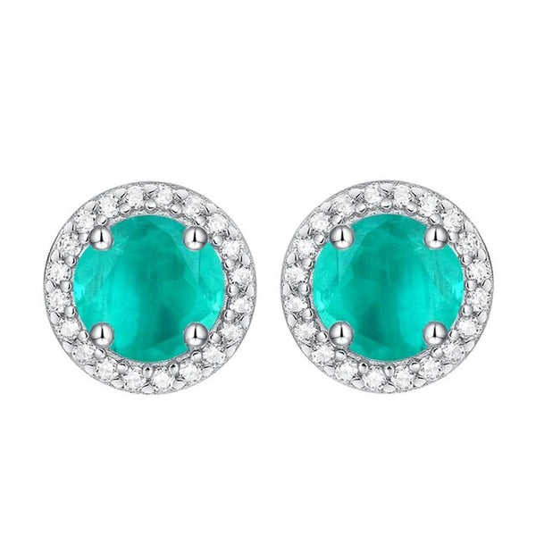 LUCID FANTASY Vintage 100% 925 Sterling Silver 5MM/8MM Round Lab Emerald Paraiba Tourmaline Gemstone Stud Earrings Fine Jewelry-Lucid Fantasy