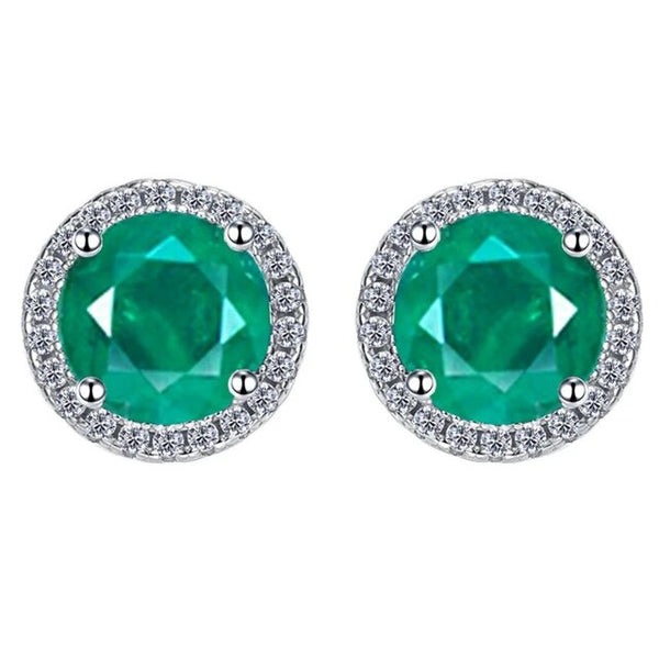LUCID FANTASY Vintage 100% 925 Sterling Silver 5MM/8MM Round Lab Emerald Paraiba Tourmaline Gemstone Stud Earrings Fine Jewelry-Lucid Fantasy