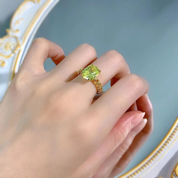 LUCID FANTASY Vintage 18K Gold Plated 925 Sterling Silver 9*11MM Peridot Gemstone Fine Jewelry Ring-Lucid Fantasy