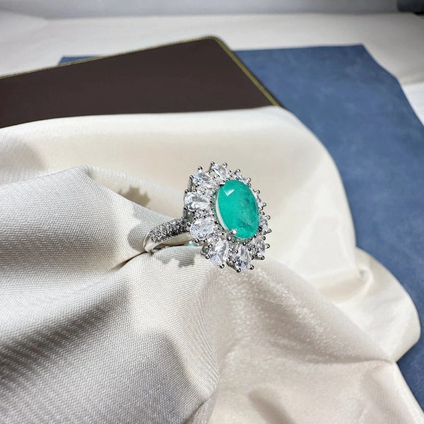 LUCID FANTASY Vintage 925 Sterling Silver 8*10MM Oval Lab Paraiba Tourmaline Gemstone Jewelry Ring-Lucid Fantasy