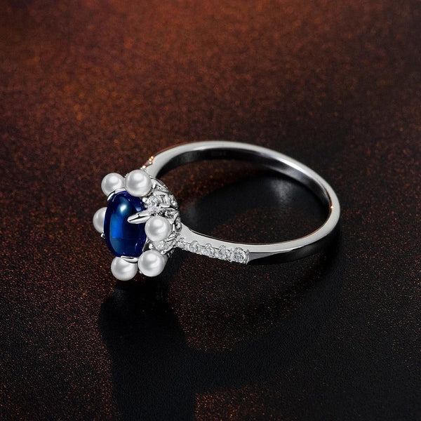 LUCID FANTASY Vintage 925 Sterling Silver Oval Cut 5*7MM Lab Sapphire Ruby Emerald Pearl Gemstone Ring Fine Jewelry-Lucid Fantasy