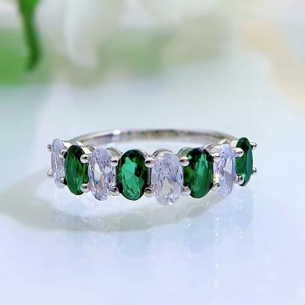 LUCID FANTASY Vintage 925 Sterling Silver Oval Cut Created Moissanite Emerald Gemstone Rings Fine Jewelry-Lucid Fantasy