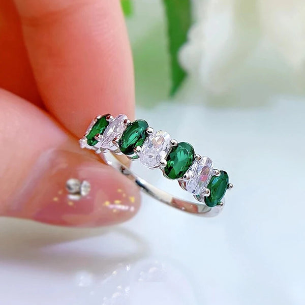 LUCID FANTASY Vintage 925 Sterling Silver Oval Cut Created Moissanite Emerald Gemstone Rings Fine Jewelry-Lucid Fantasy