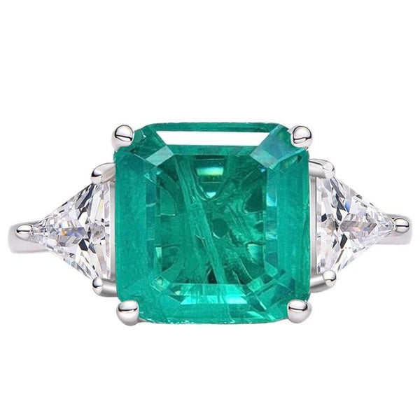 LUCID FANTASY Vintage Design 925 Sterling Silver 10*10MM Emerald High Carbon Diamond Gemstone Fine Jewelry Ring-Lucid Fantasy