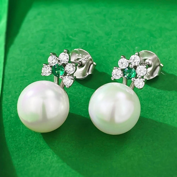LUCID FANTASY Vintage Elegant 100% 925 Sterling Silver Pearl High Carbon Diamond Gemstone Studs Earrings Fine Jewelry-Lucid Fantasy