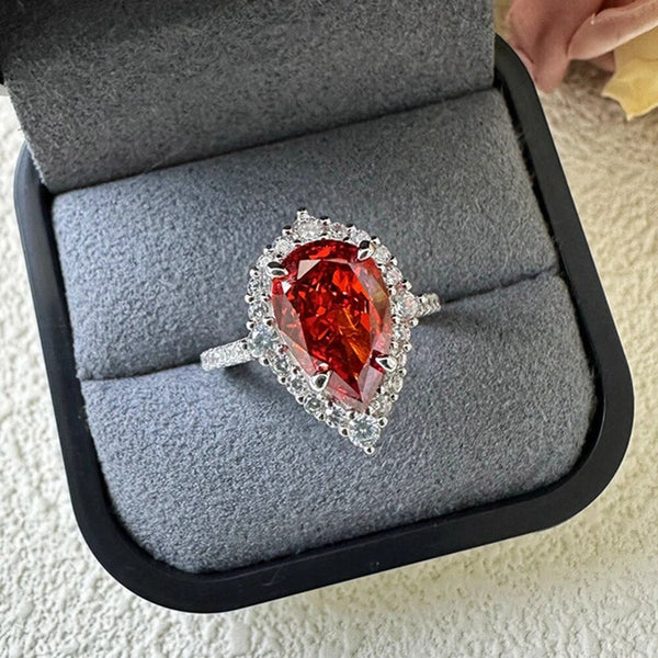 LUCID FANTASY Vintage Style 100% 925 Sterling Silver Pear Cut 8*12 MM Emerald Padparadscha Gemstone Ring Fine Jewelry-Lucid Fantasy