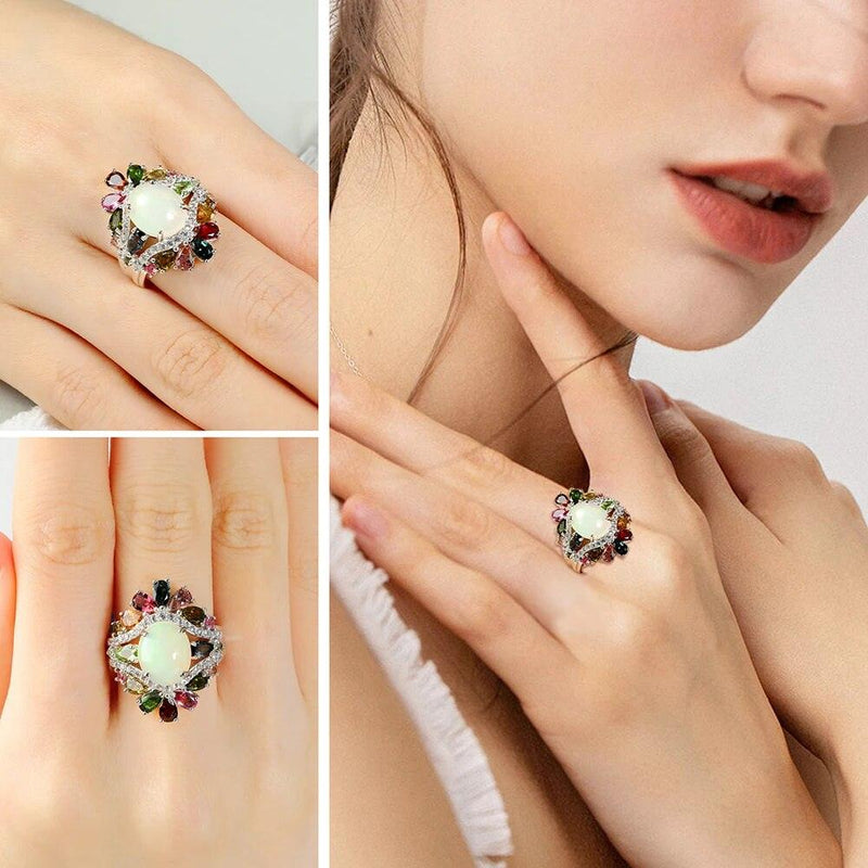 Luminous Opal & Tourmaline 4.8ct Sterling Silver Cocktail Ring - Lucid Fantasy 