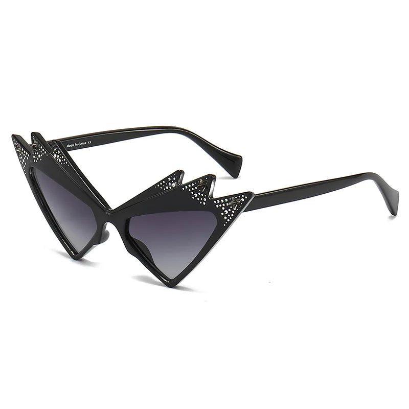 Luxe Cat Eye Sunglasses with Crystal Triangle and Diamond Star Accents - Lucid Fantasy 