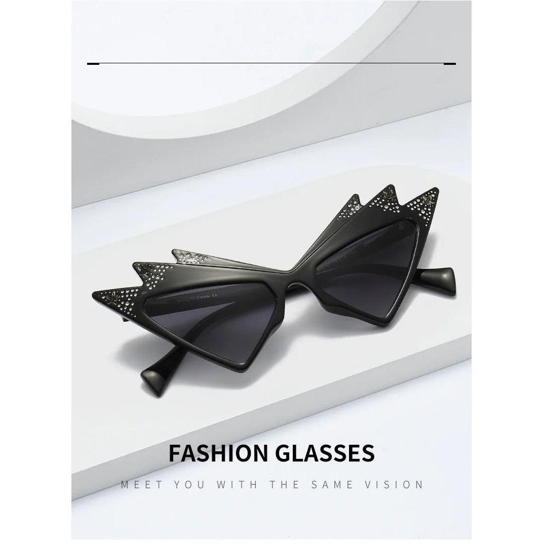 Luxe Cat Eye Sunglasses with Crystal Triangle and Diamond Star Accents - Lucid Fantasy 