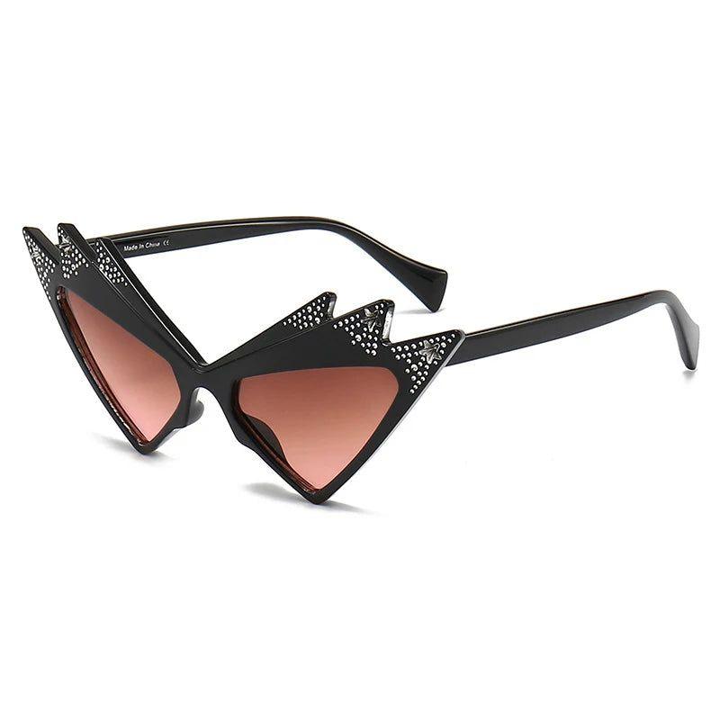 Luxe Cat Eye Sunglasses with Crystal Triangle and Diamond Star Accents - Lucid Fantasy 