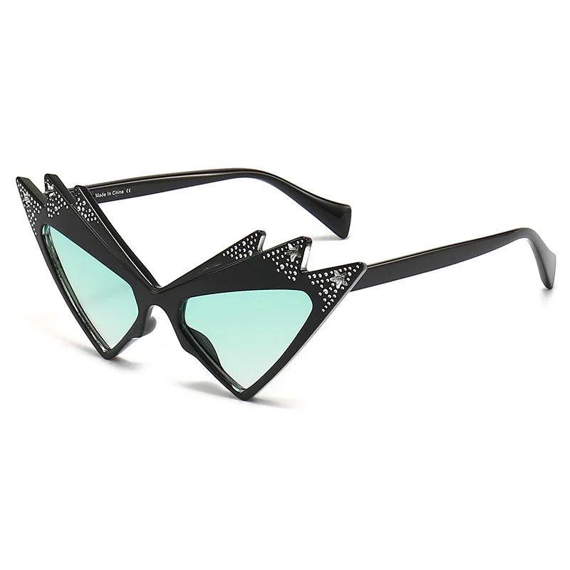 Luxe Cat Eye Sunglasses with Crystal Triangle and Diamond Star Accents - Lucid Fantasy 