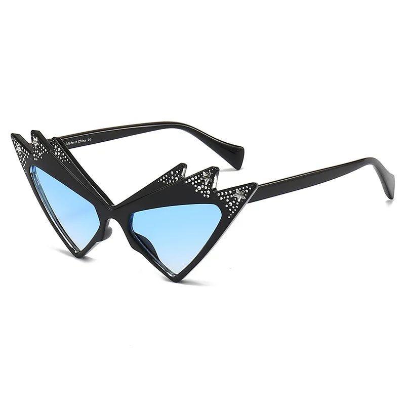 Luxe Cat Eye Sunglasses with Crystal Triangle and Diamond Star Accents - Lucid Fantasy 