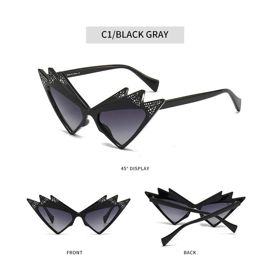 Luxe Cat Eye Sunglasses with Crystal Triangle and Diamond Star Accents - Lucid Fantasy 