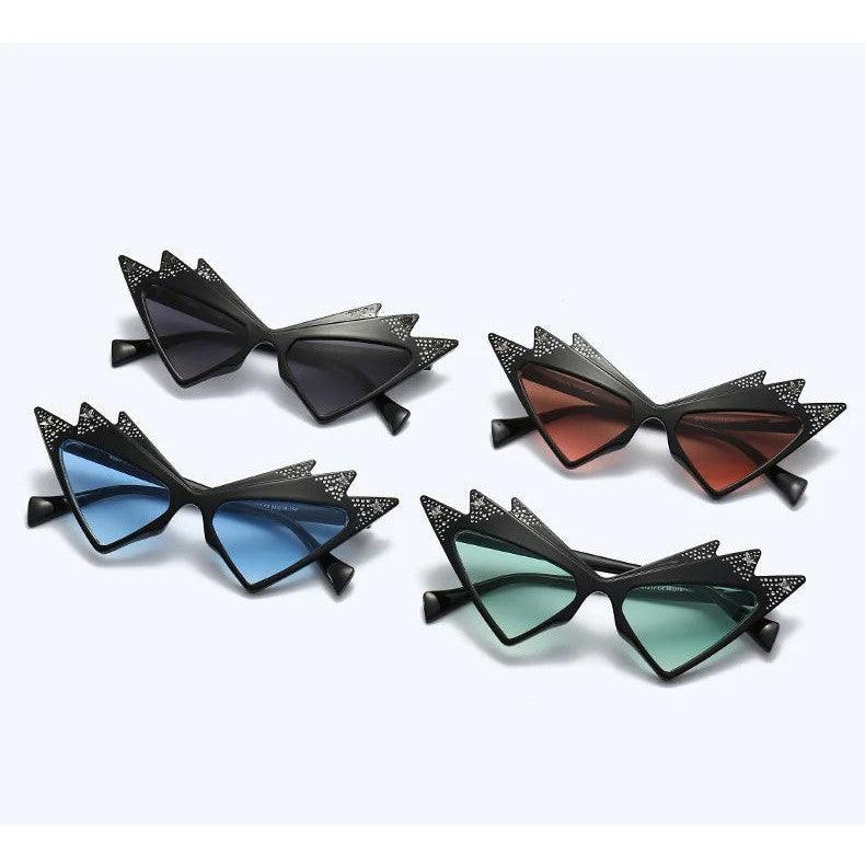 Luxe Cat Eye Sunglasses with Crystal Triangle and Diamond Star Accents - Lucid Fantasy 