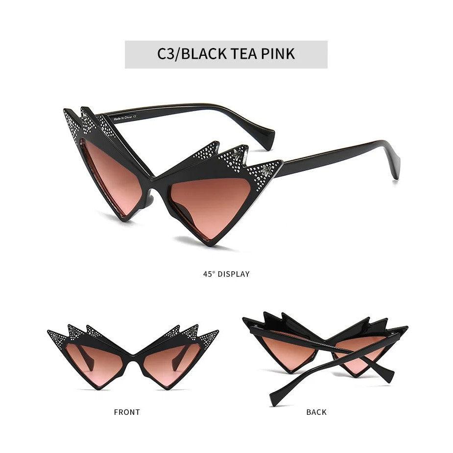 Luxe Cat Eye Sunglasses with Crystal Triangle and Diamond Star Accents - Lucid Fantasy 