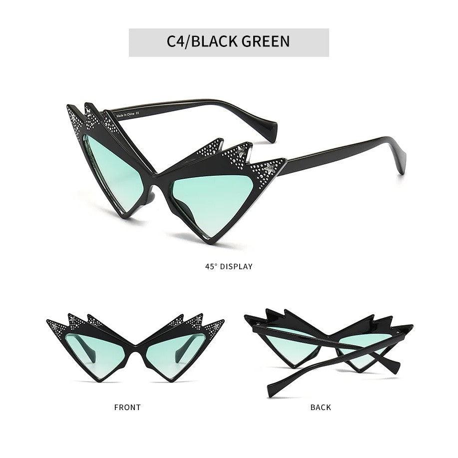 Luxe Cat Eye Sunglasses with Crystal Triangle and Diamond Star Accents - Lucid Fantasy 